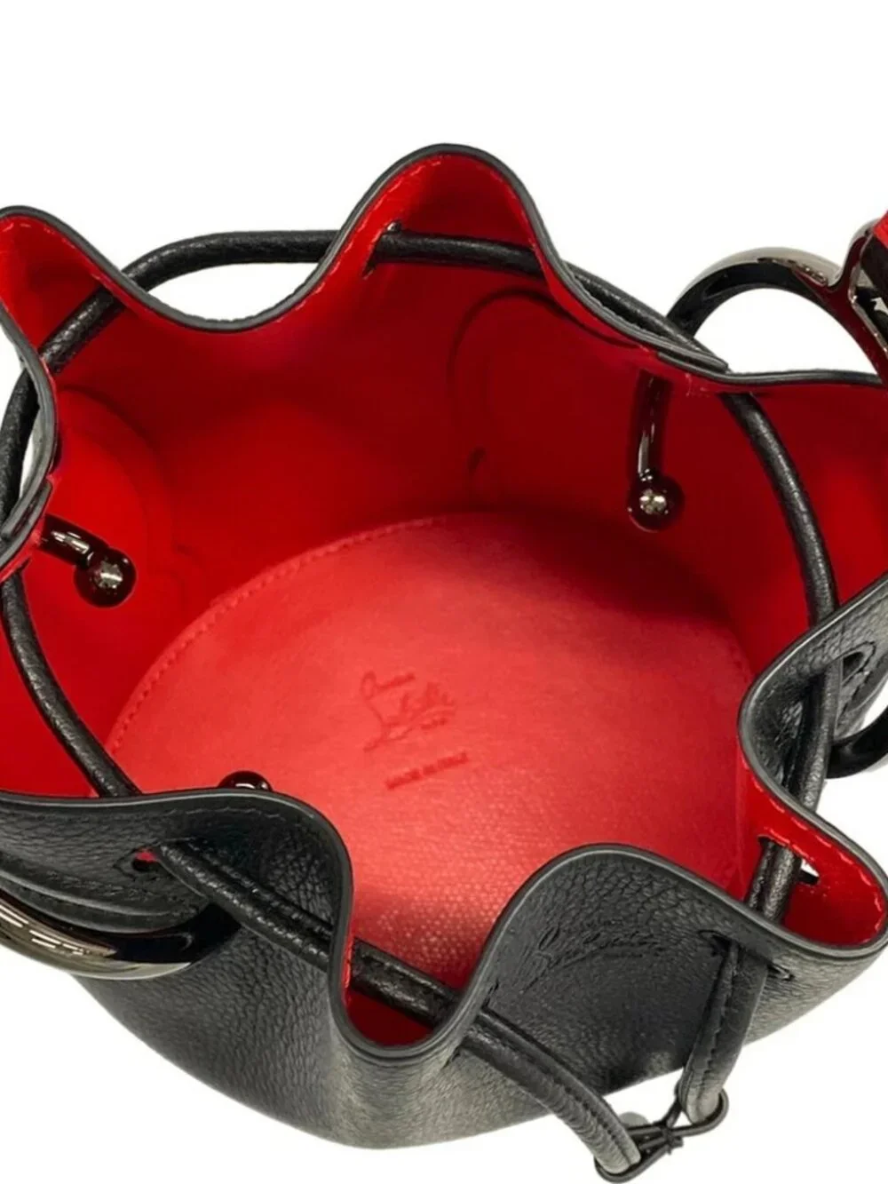 CHRISTIAN LOUBOUTIN BY MY SIDE Black Red Leather Shoulder Bag